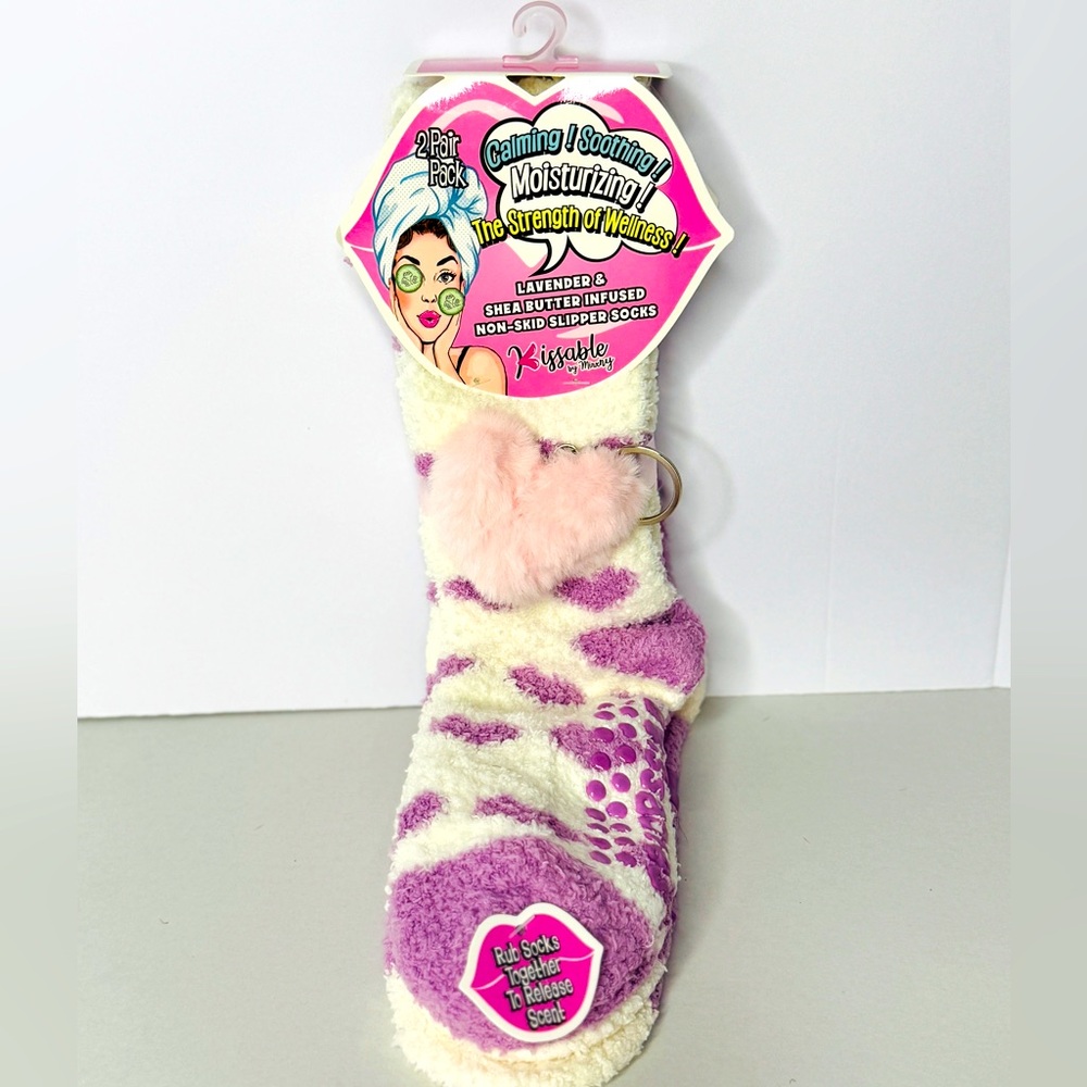Lavender & Shea Butter 2 Pair Slipper Socks - Cream and Purple